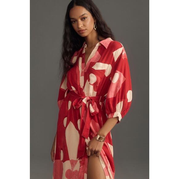 Anthropologie Dresses & Skirts - Anthropologie Red and Cream Abstract Maxi Dress XL